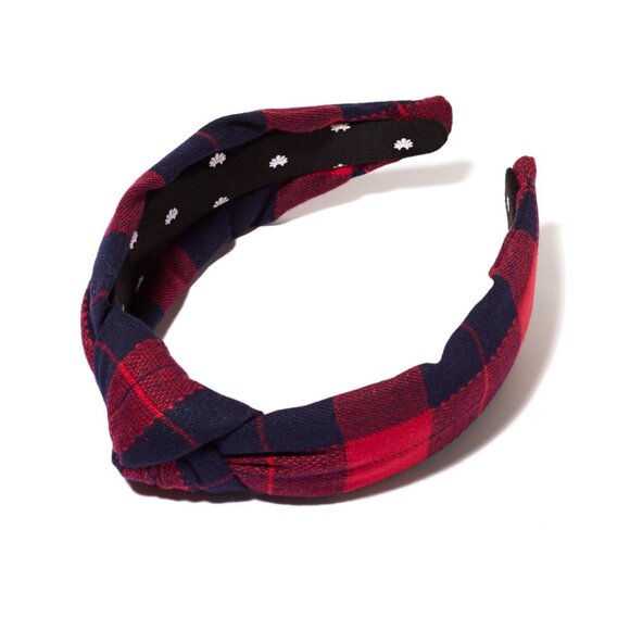 RARE Lele Sadoughi Timeless Buffalo Check Knotted Headband Red Black Gold Logo - Picture 2 of 5